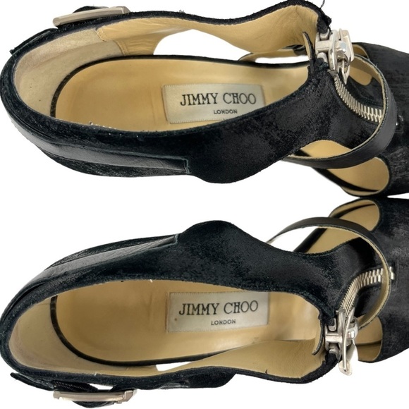 Jimmy Choo Max Was Zipper Sandal Bootie Black Waxed Suede Women's US 6 EU 37 - Picture 9 of 11